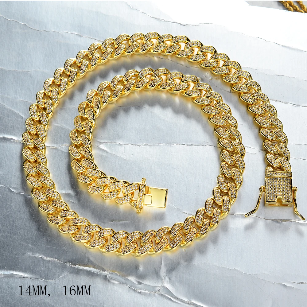 18K Gold Plated Hiphop Bling CZ Men's Rolo Chain Necklace Bulk Yellow Filled Iced out Jewelry for Weddings and Gifts