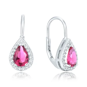 POLIVA Generous CZ Jewellery Earrings S925 Sterling Silver Cubic Zirconia Ruby Stone Drop Earrings for Girls Birthday