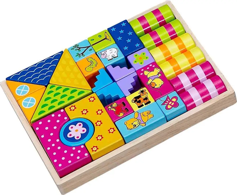 Оптовая продажа, деревянные игрушки Монтессори, строительные блоки, цвет можно кусать, детские развивающие деревянные блоки, игрушки для детей WBC14