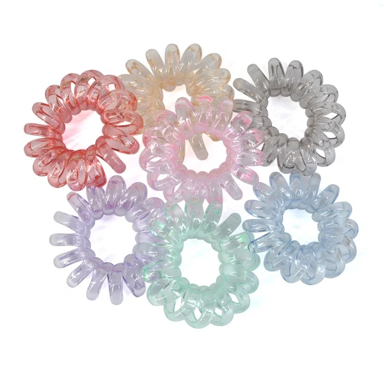 Modern Style Candy Color Scrunchies Durable Delicate Spiraled Elastic Hair Bands Transparent Telephone Wire Hairband