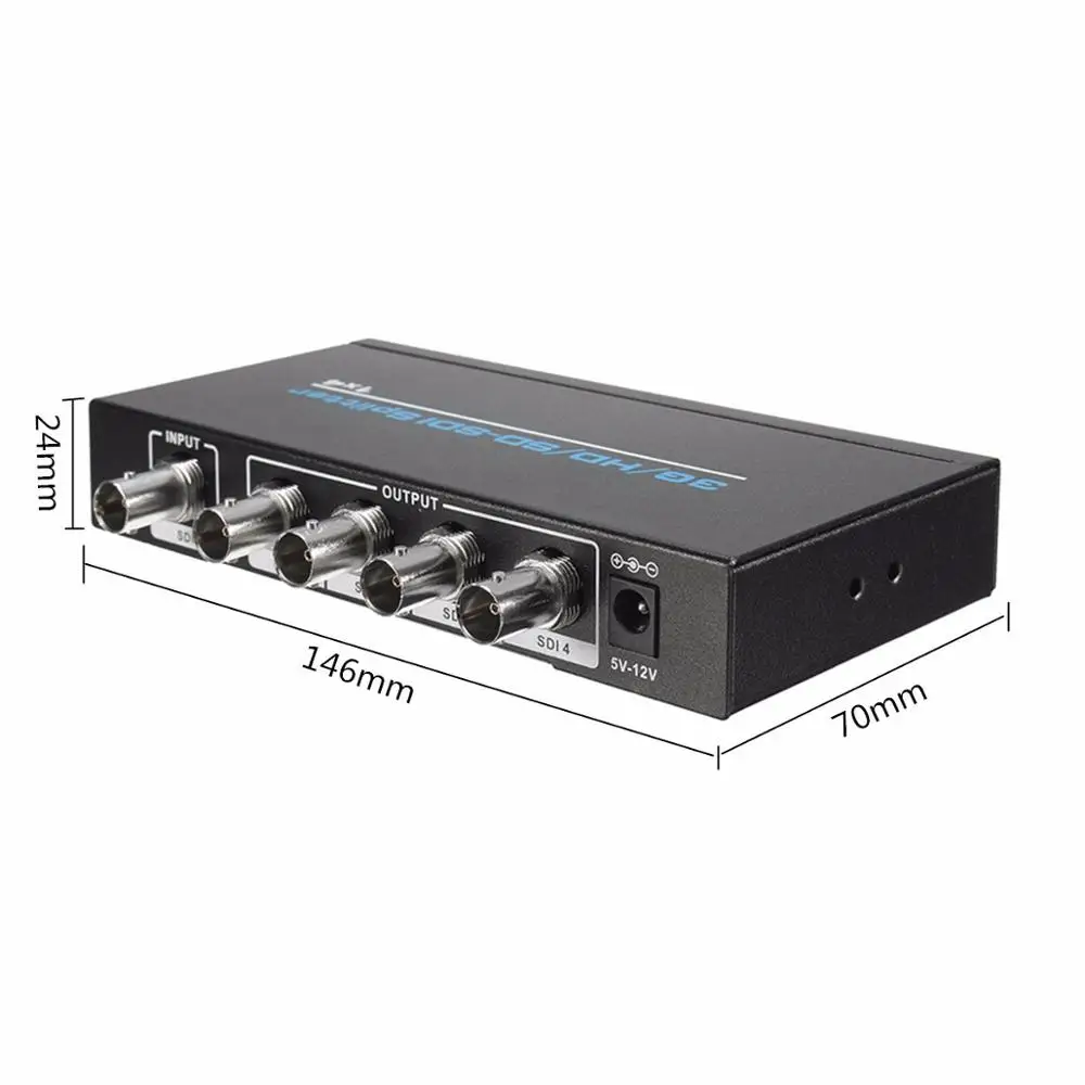 1x4 3G-HD SD-SDI Video Splitter BNC 1 in 4 Out Distributor 1920-1080p for Projector Monitor CCTV Camera Distribution Amplifier