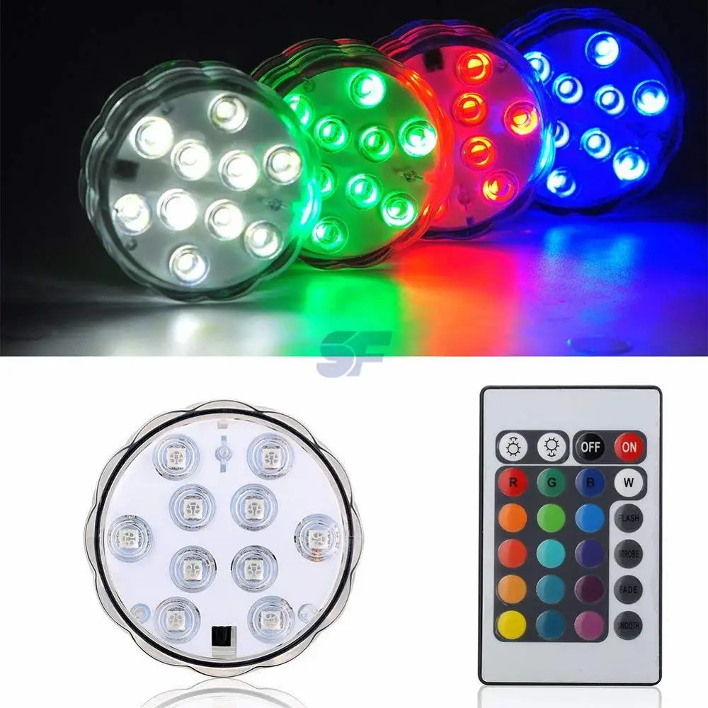Submersible 10LED Waterproof Light RGB for Vase Wedding Party Fish Tank Decors 