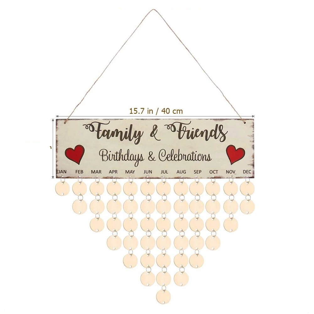 Wooden Birthday Reminder Calendar with 50pcs Round Discs