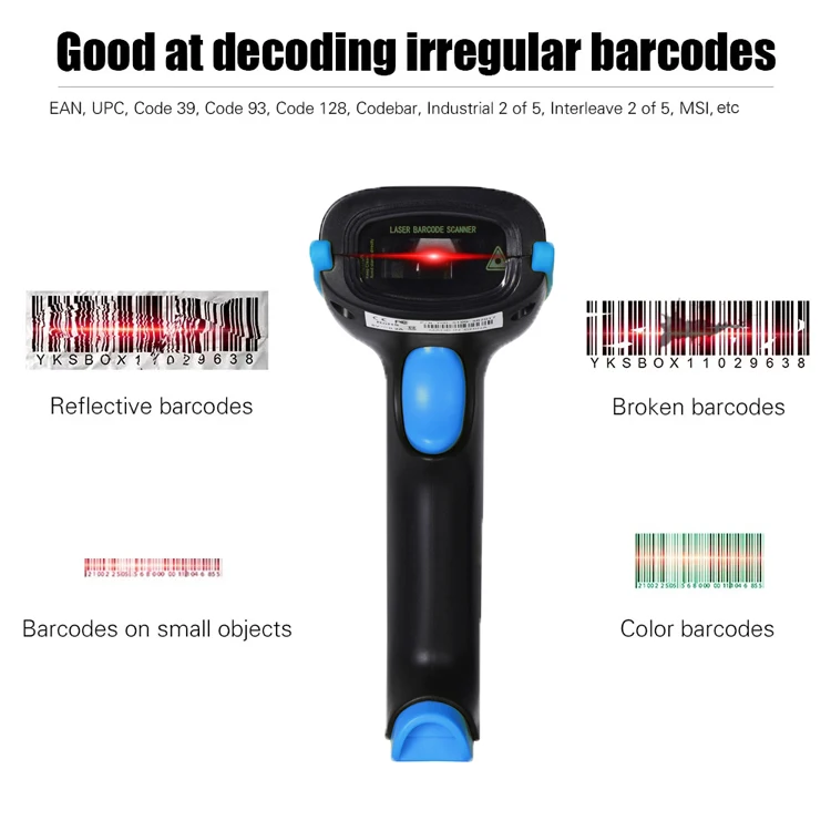 TTL/USB/RS232/KBW Optional 1D Laser Wired Barcode Scanner Multi-Interfaces