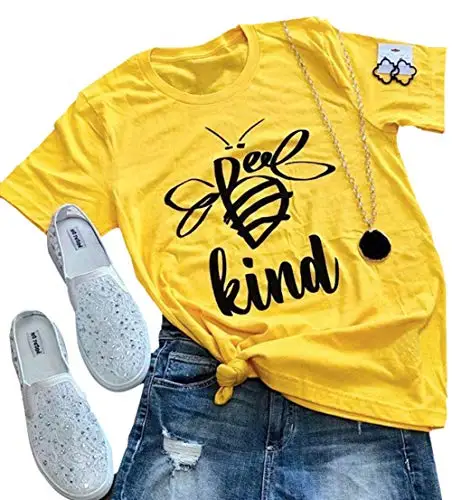Bee Kind Tee Shirts for Women Funny Graphic Tees T Shirts with Sayings Comfortable Round Neck Summer Tops Blouses 