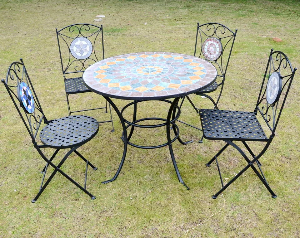 Metal folding table and chairs set outdoor mosaic tile Bistro Table black