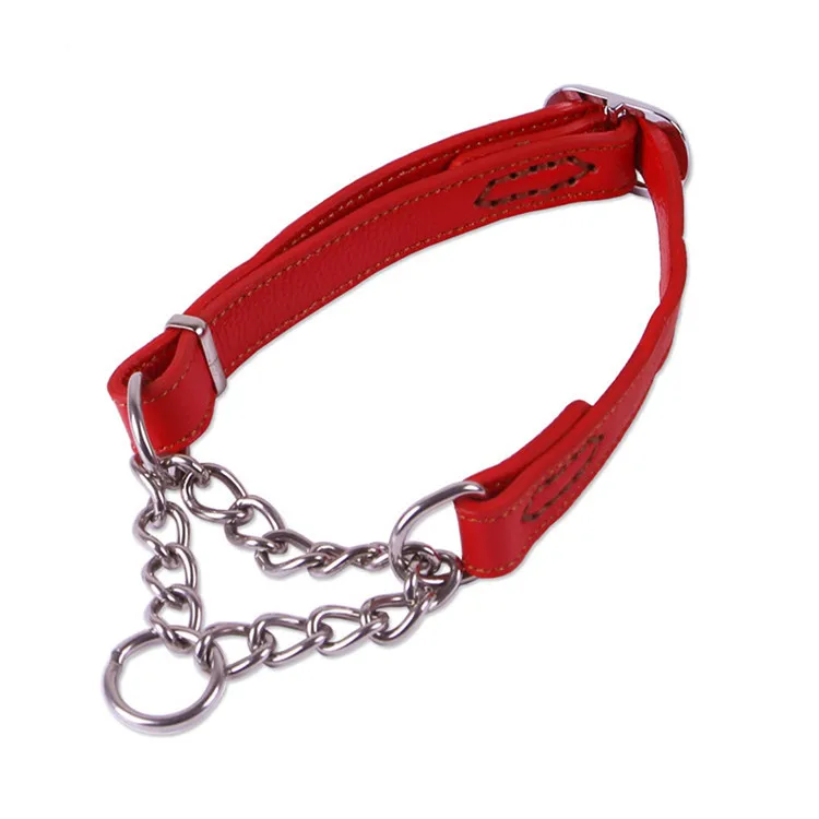 HOT Choke Collar Dog Collar Chain And Leather Leather Dog