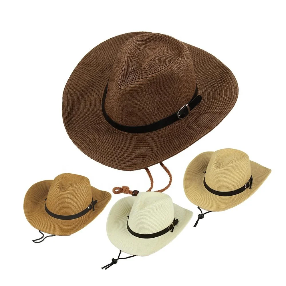 Men's Paper Straw Cowboy Hat Summer Beach Sun Wide Brim Panama Hat