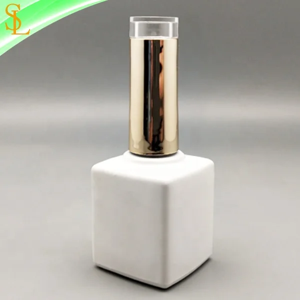 15 Ml Matte White Square Uv Gel Nail Polish Bottle Empty With Custom Clear  Top Gold Cap And Flat Brush Gel - Buy Nail Polish Bottle White,Square Bottle  Gel Polish,White Gel Polish