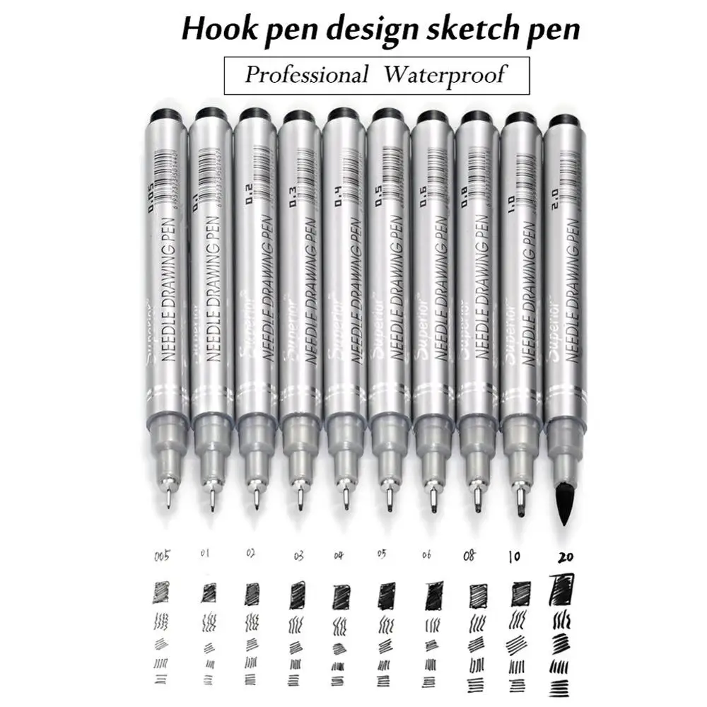 6PCS Black Fine Line Pen Technical Waterproof Drawing Art Pens 005 01 02 03  05 08