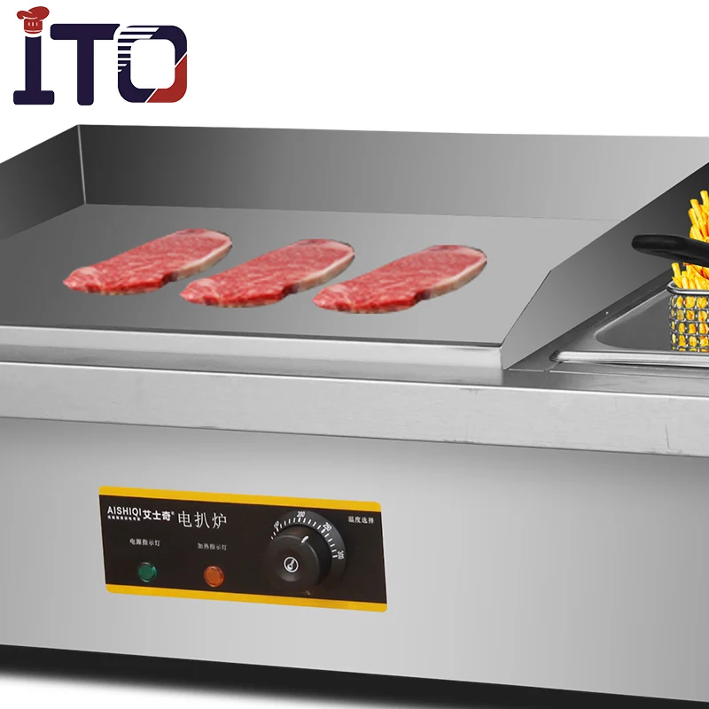 Commercial Kitchen Use Integrated Electric Griddle With Deep Fryer