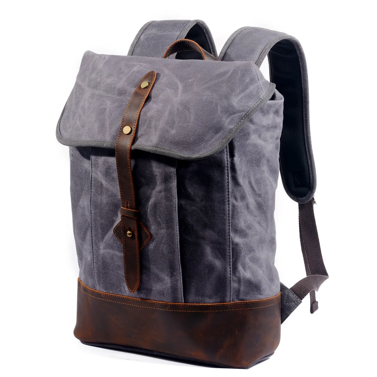 6135 Outdoor Waxed Canvas Leather School Bags Trendy travelling big hiking camping  Backpack