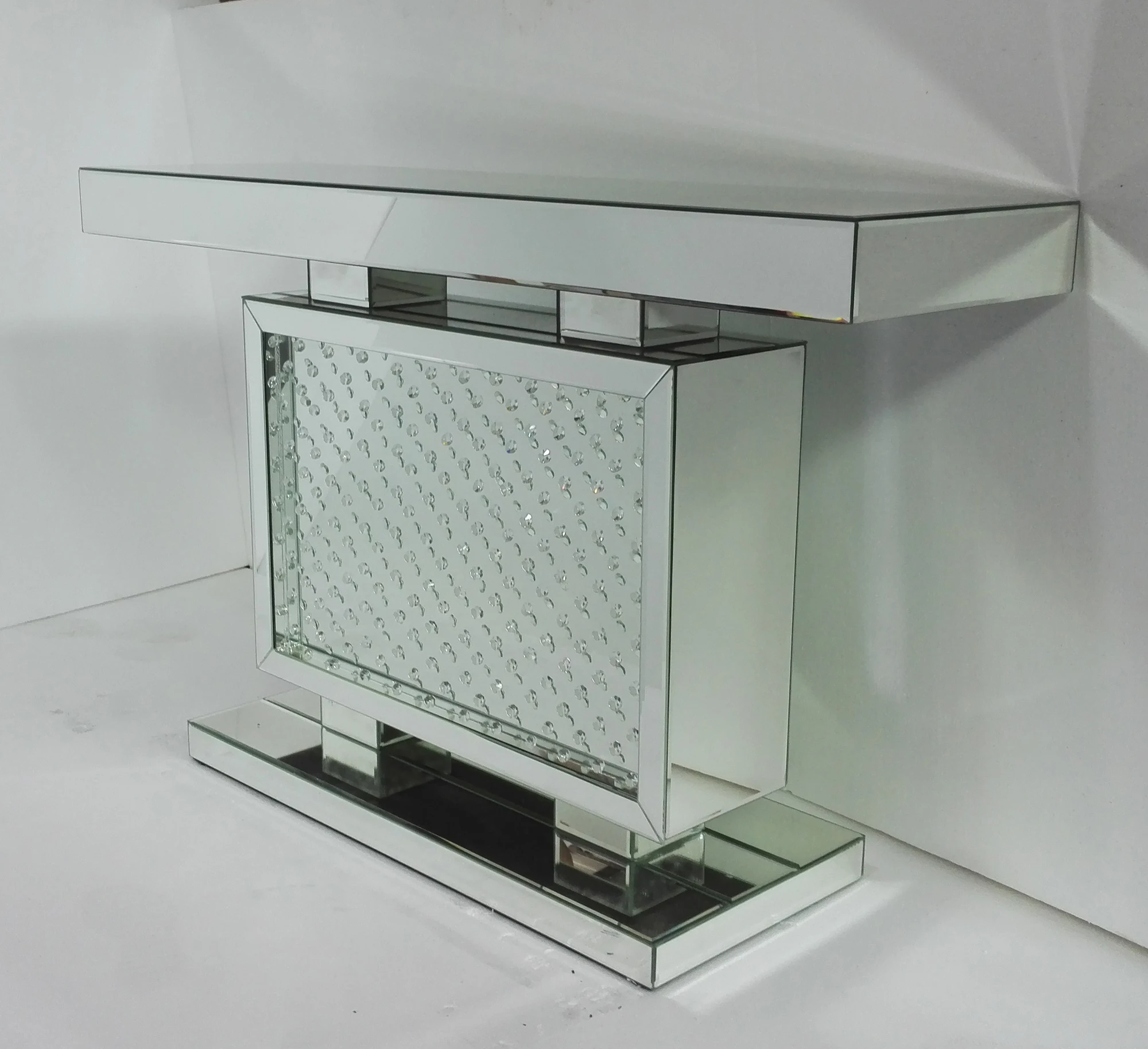Hot Sales Rhombus Crystal Mirrored Console Table With Wall Mirror Set for Home Hotel
