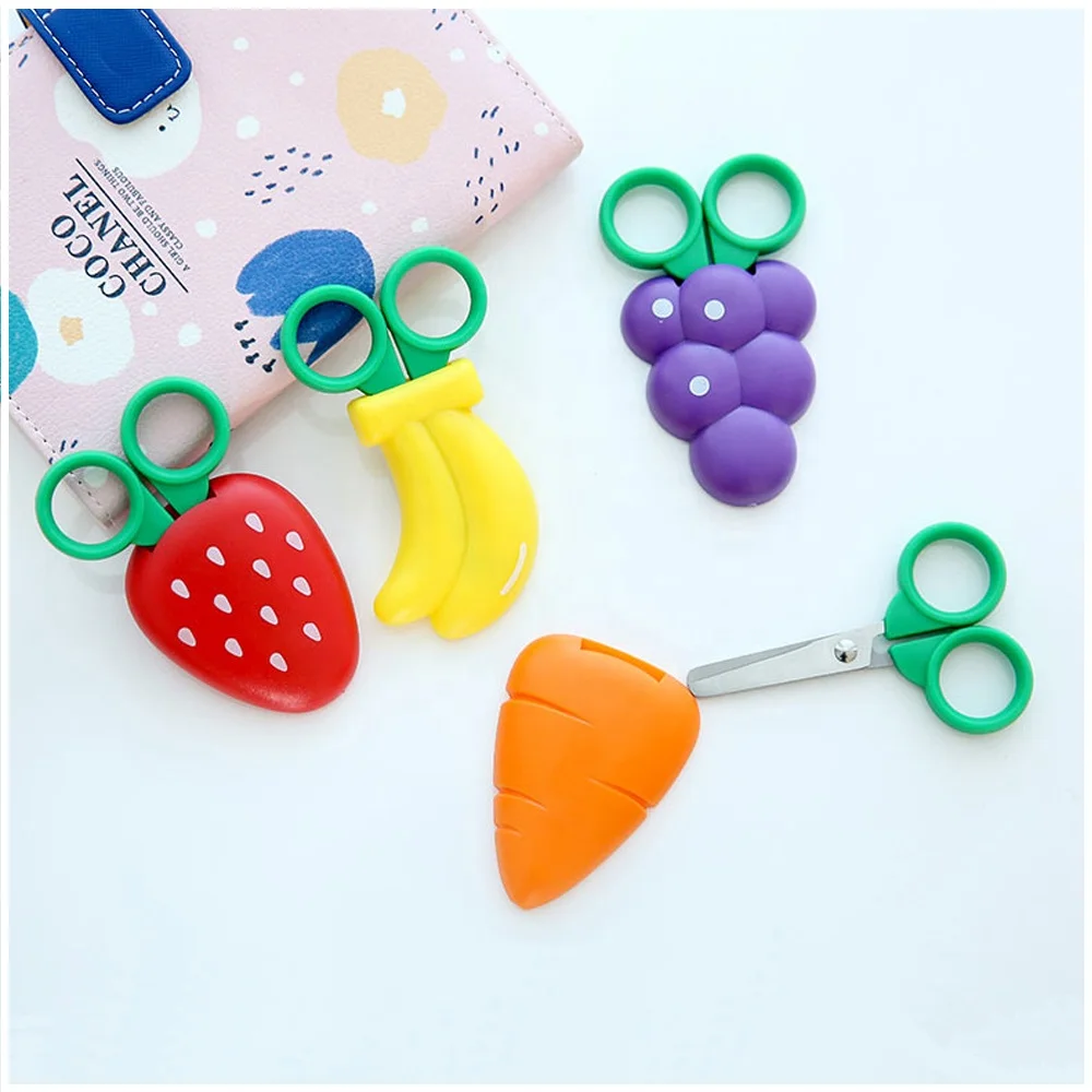 Маленькие симпатичные ножницы в форме фруктов с пластиковой крышкой и магнитом для детей, ножницы из нержавеющей стали