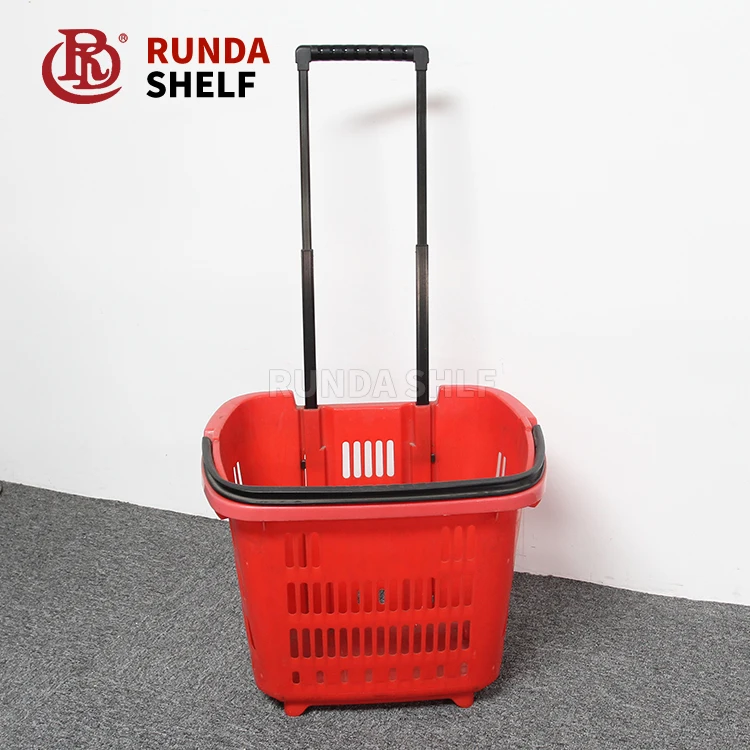 HB-08 Plastic Foldingl Wicker Shopping Basket with Wheels