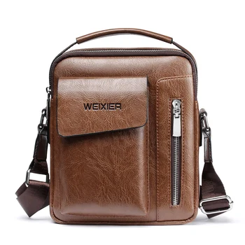 Wholesale custom men vintage PU leather business single shoulder bag crossbody messenger bag