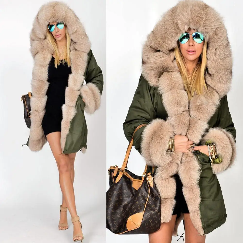 Women Outwear Long Parka Faux Fur Ladies Thicken Jacket Coats Winter Warm Parka 