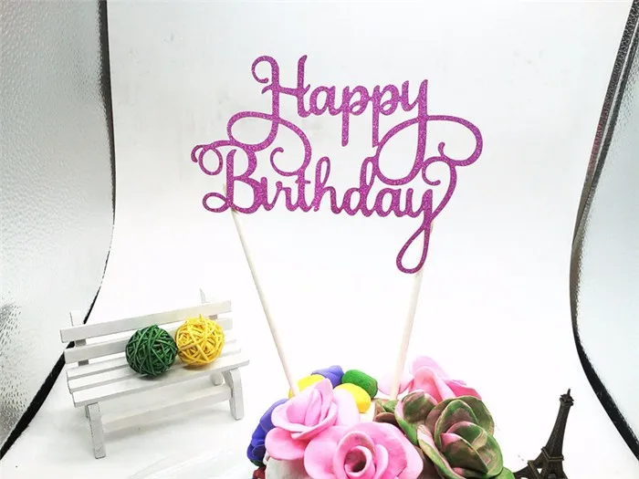 HOT Gold Glitter Script Happy Birthday Cake Toppers Kids Birthday Party Favors Personalized Cake Decorations