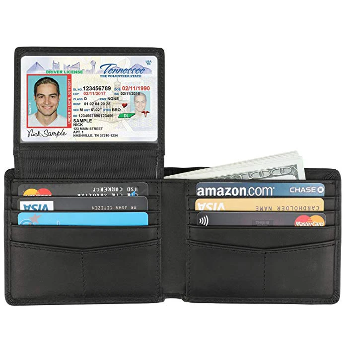 Wallet for Men-Genuine Leather RFID Blocking Bifold Stylish Wallet With 2 ID Window Black-Pattern 