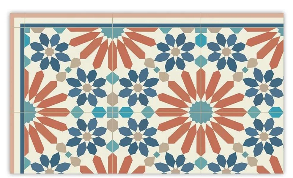 Vinyl Area Rug With Moroccan Tiles Design in Blue and Beige. Linoleum Style Area  Rug With Zellige Tiles. Vinyl Tiles Art Mat. 