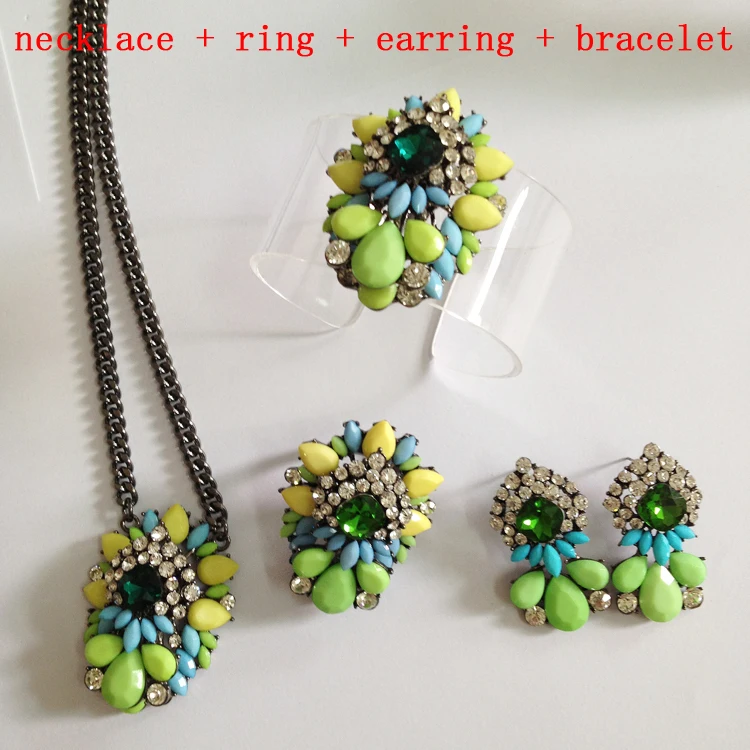 New arrive 2015 women fashion jewelry set shourouk bracelet matching earring necklace ring for women jewelry