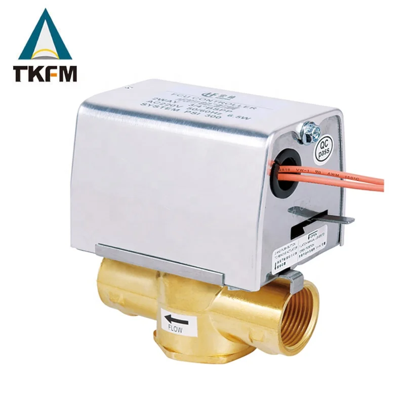 TKFM normal closed motorized two way three way solenoid float type brass ball valve air conditioning