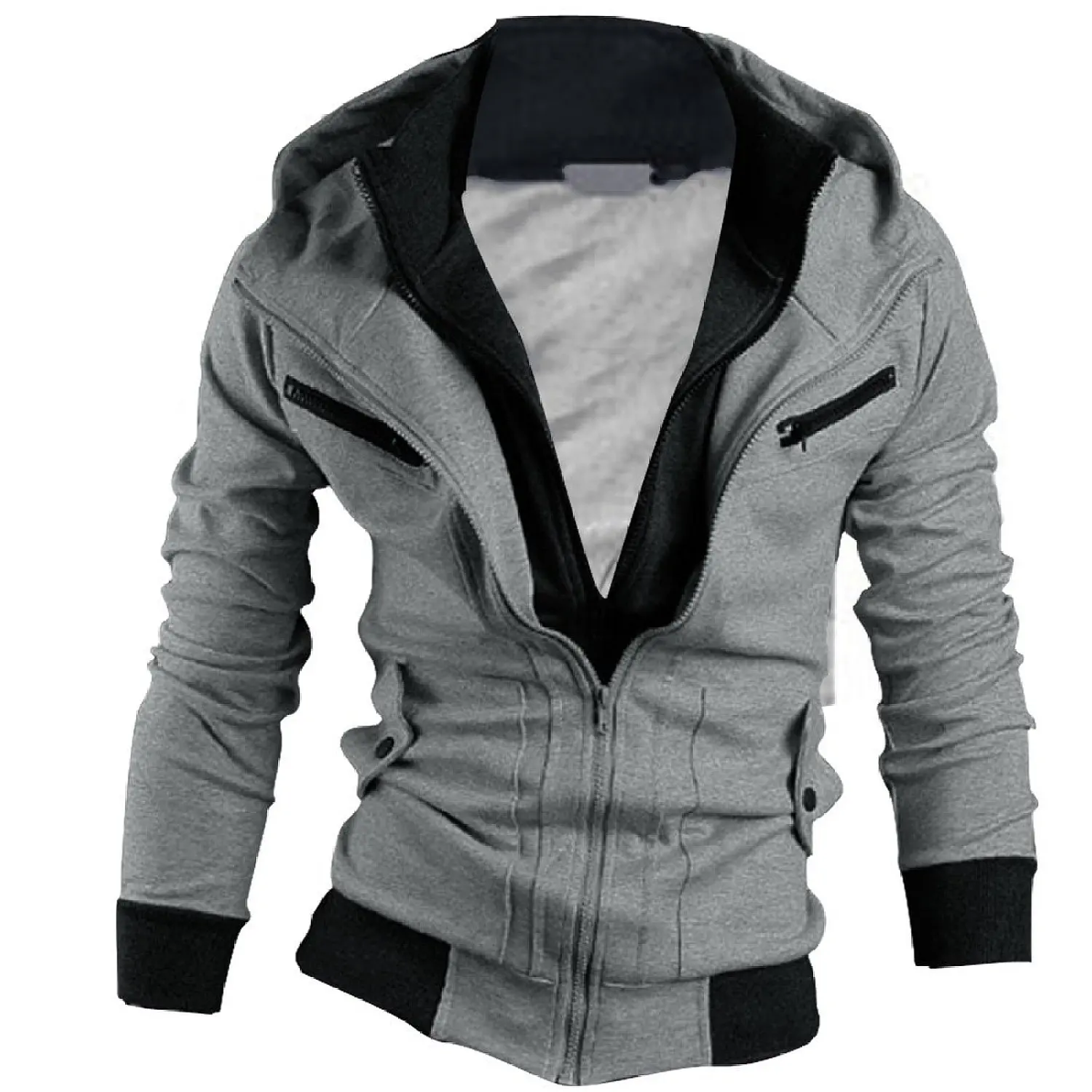 Casual jacket for men with zipper pockets. Спортивная мужская куртка на кнопках с застёгиваемым капюшоном. Рисовка дерзкая куртка мужскую.