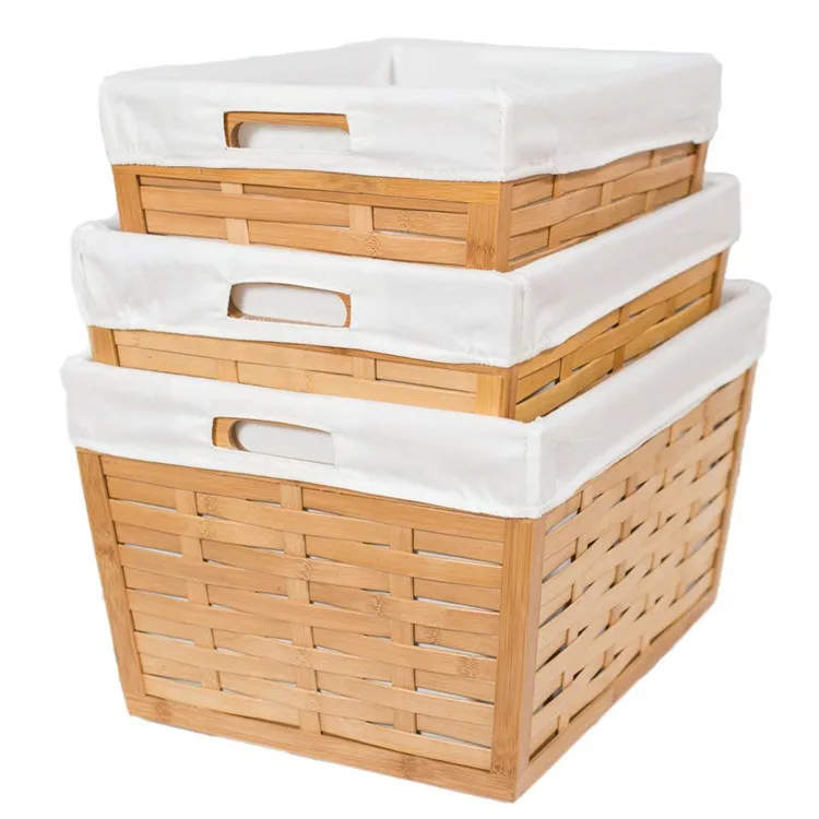 Amololo Handmade Rectangular Wicker Fruit Box Rattan Basket for Kitchen Bathroom Storage Food Safe-Bamboo PP Fabric Material