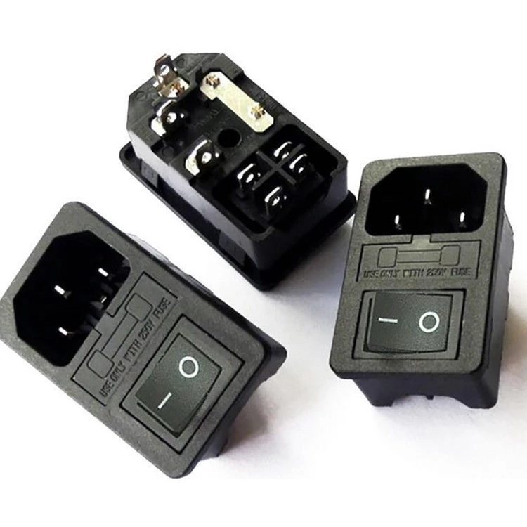 IEC 320 C14 Red Light Rocker Switch Fuse Inlet - Male Power Supply Connector