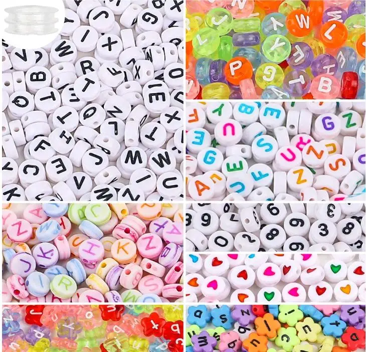 1400pcs 5 Color Acrylic Alphabet Cube Beads Letter Beads with 1 Roll 50m Crystal String Cord for Jewelry Making(6mm)