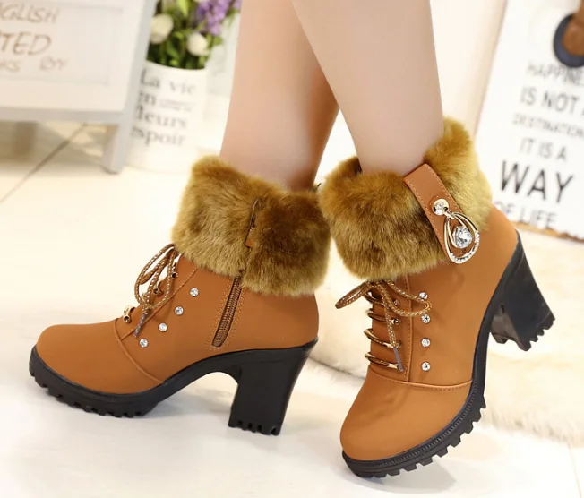 Wholesale New fashion ladies shoes high heel snow boot warm winter