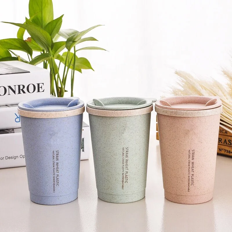 Reusable Coffee Cups With Lids Wheat Straw Portable Coffee Cup
