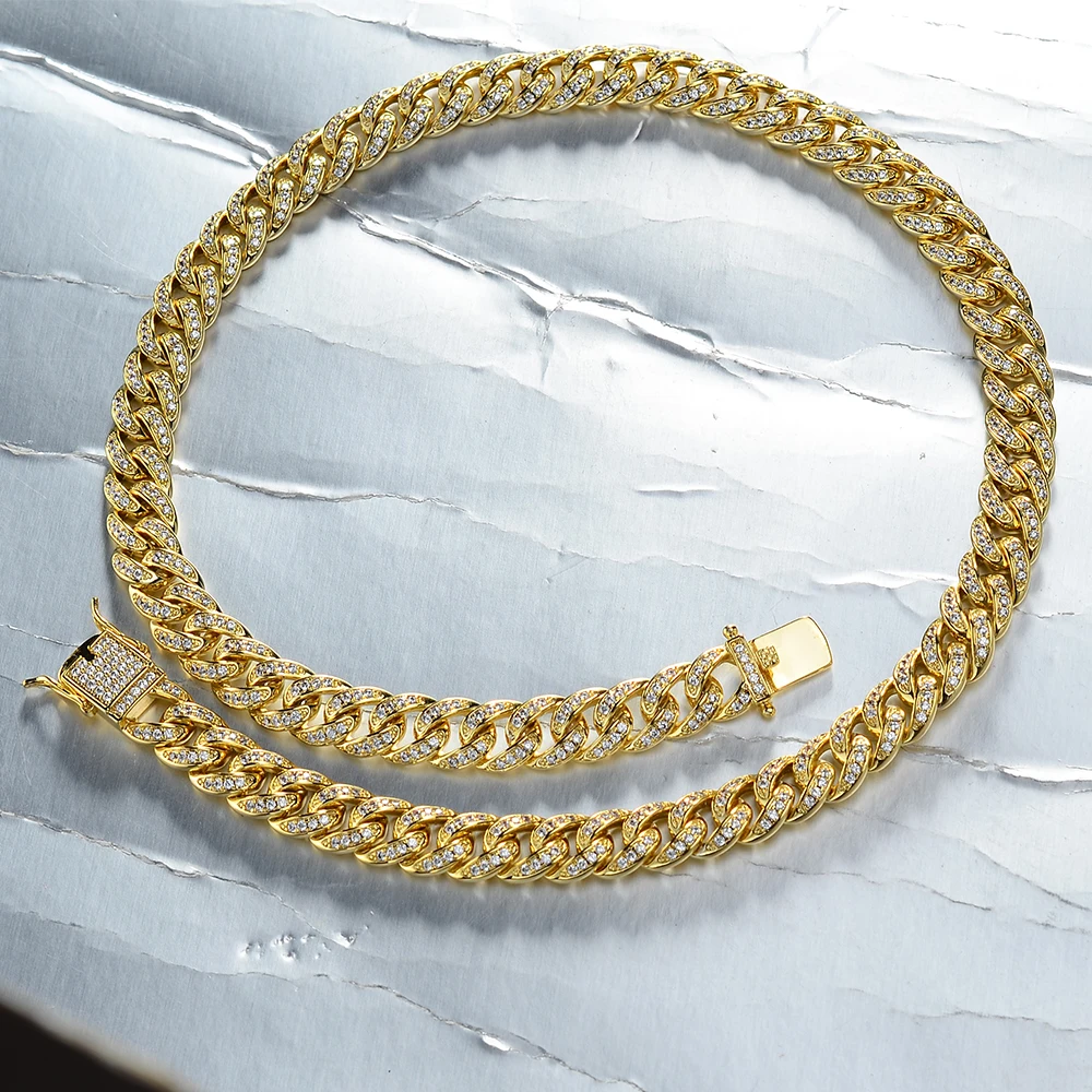 18K Gold Plated Hiphop Bling CZ Men's Rolo Chain Necklace Bulk Yellow Filled Iced out Jewelry for Weddings and Gifts