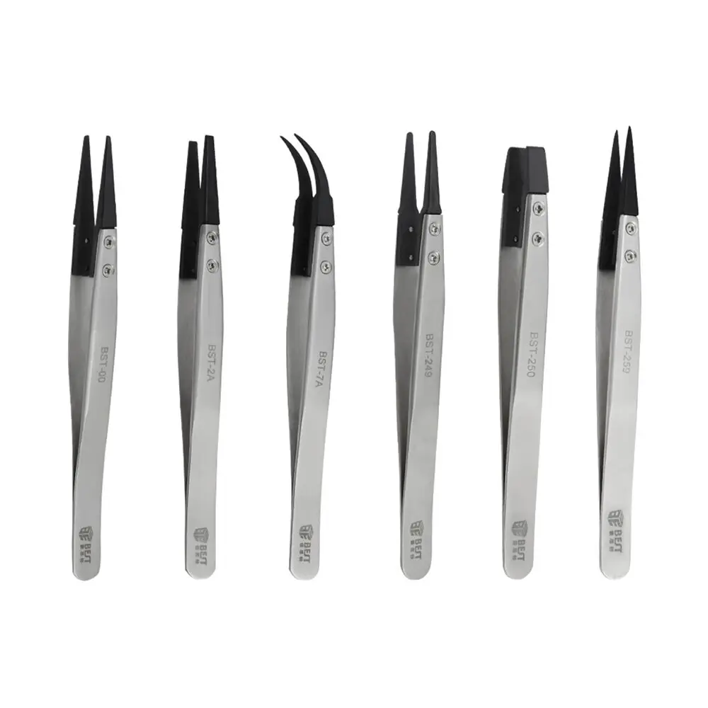BEST-ESD Stainless steel flat round tip tweezers for electronics repairing