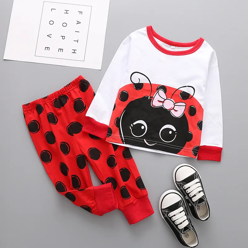 Модная детская пижама из 2018 хлопка с длинным рукавом и мультяшным рисунком на возраст 2-6 лет