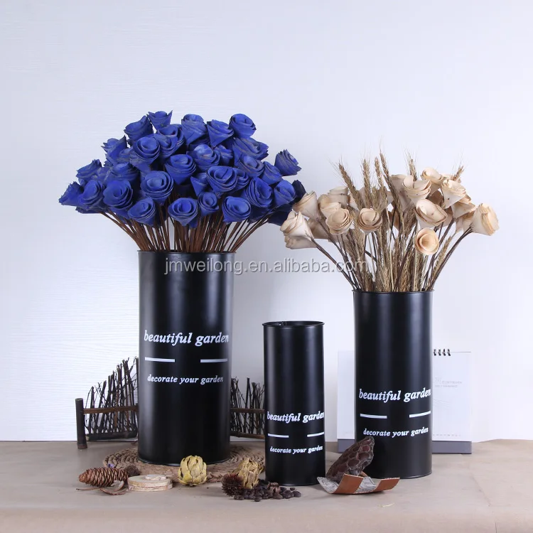 Sky Blue Matte Powder Coating Galvanized Zinc Vase Tall Flower Bucket for Wedding Decoration