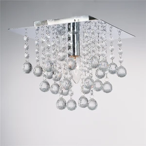 Square Modern Chrome Ceiling Lights Flush Fitting Crystal Droplet Chandelier