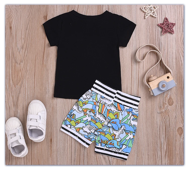 
Детская одежда для мальчиков летние милые хлопковые шорты с принтом динозавра с коротким рукавом комплект 