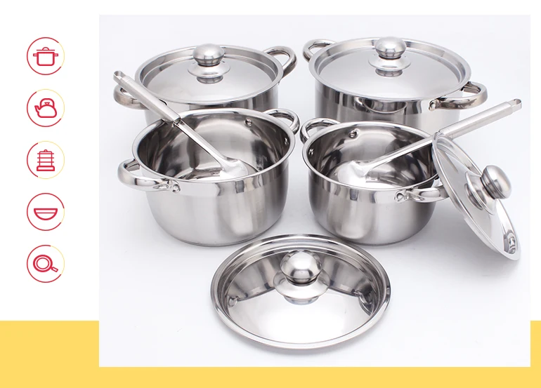 15 PCS Induction Bottom Cookware Sets Stainless Steel Kitchen Pots and Pans