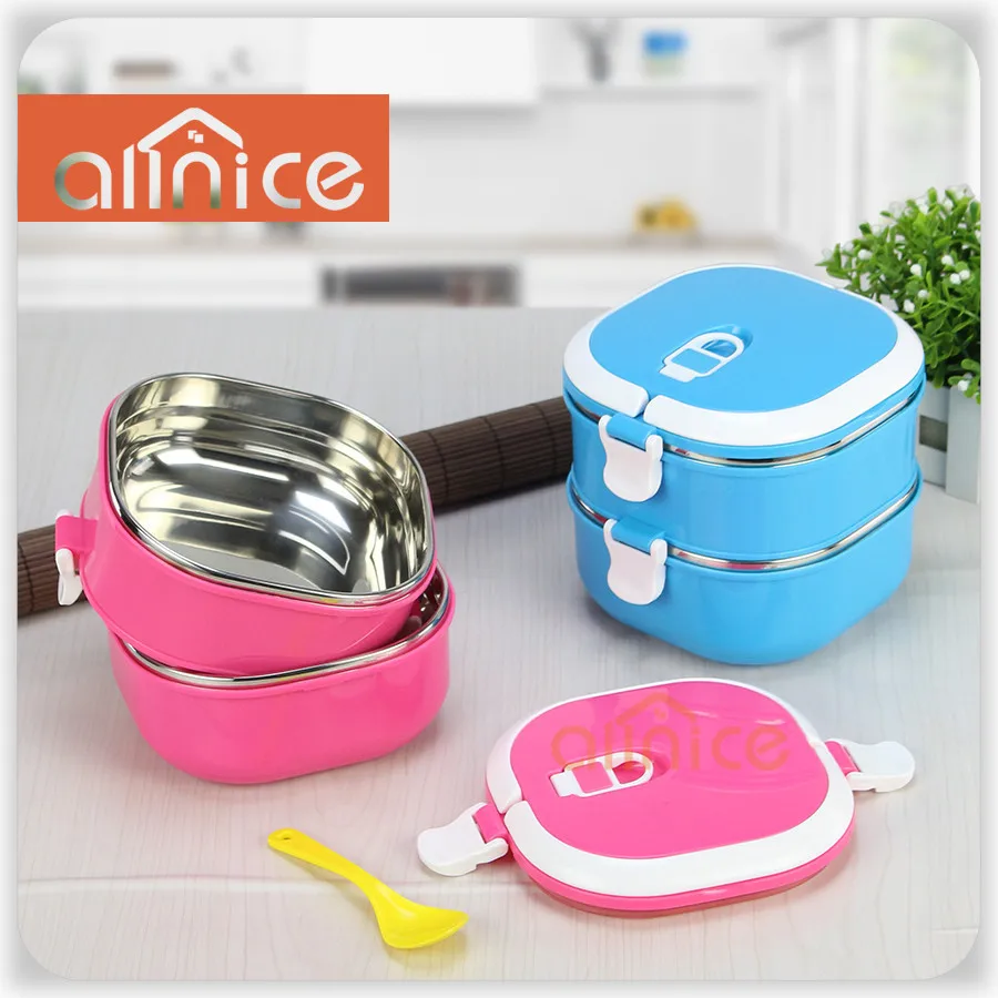 Stainless Steel Bento Lunch Box For Kids Thermal Food Container Food Box Lunchbox Pink Blue Square Shape With A Gift Spoon Buy Bento Lunch Box Square Bento Box Food Lunchbox Product On Alibaba Com