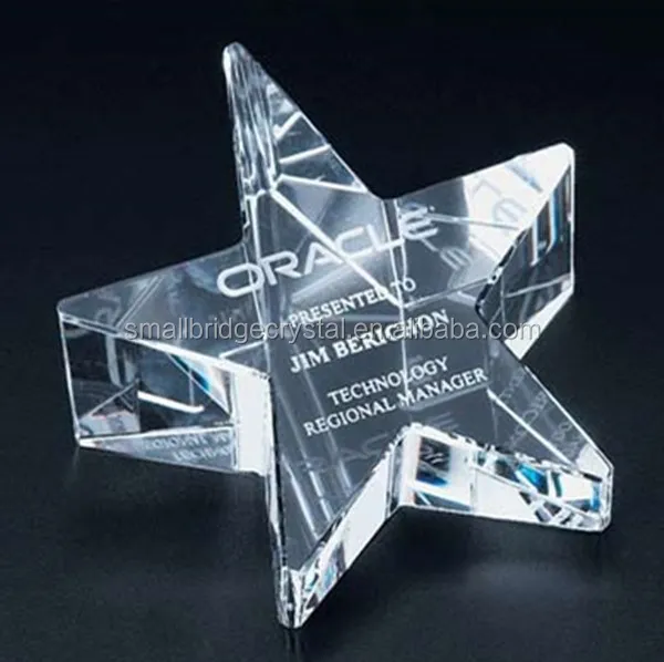 Optical Crystal Slant Star Paperweight with logo engraving