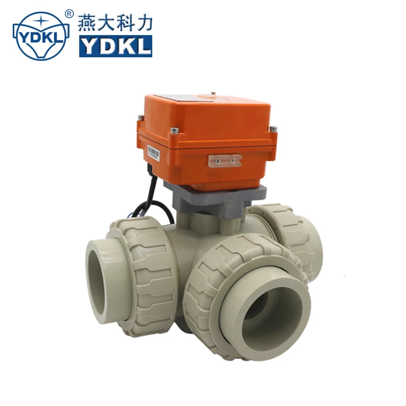 ISO CE ROHS UPVC 3 way electric motor ball valve 220v 240V 2 inches 3 inch PVC