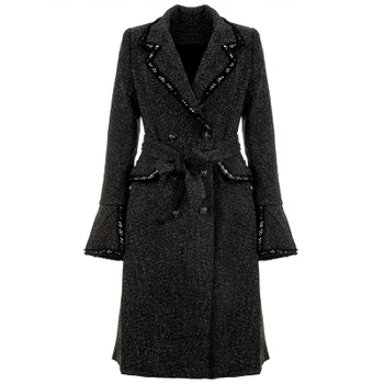 Black tweed jacket female winter new ladies long wool coat Daily casual jacket