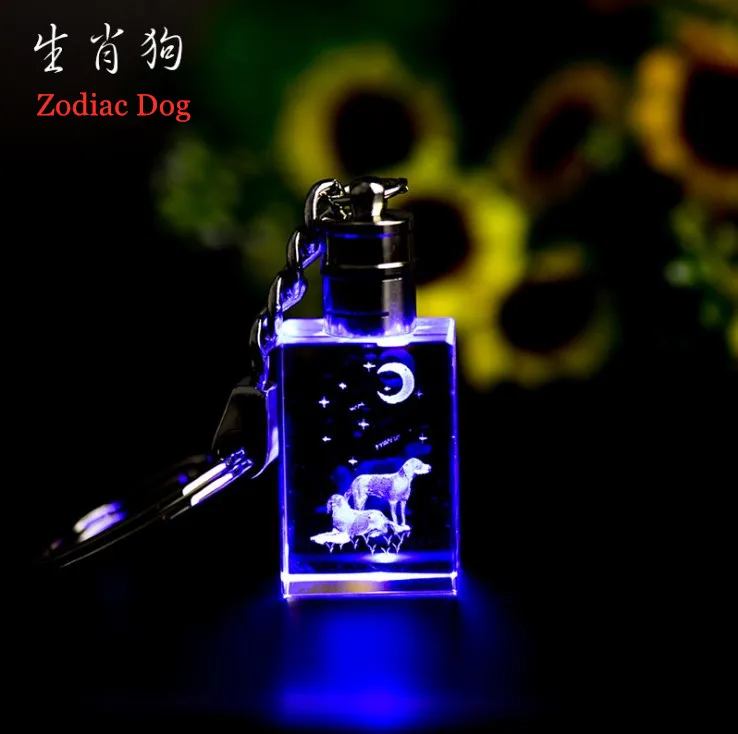 Креативная подвеска с 12 созвездиями зодиака, двойное лицо, 3d лазерная гравировка, светодиодный кристаллический стеклянный брелок для ключей