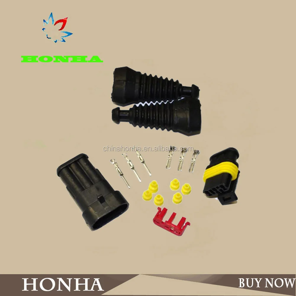 3 Pin 3 Way Superseal Pair Car Boat Electrical Waterproof Connectors Set with Rubber Boot