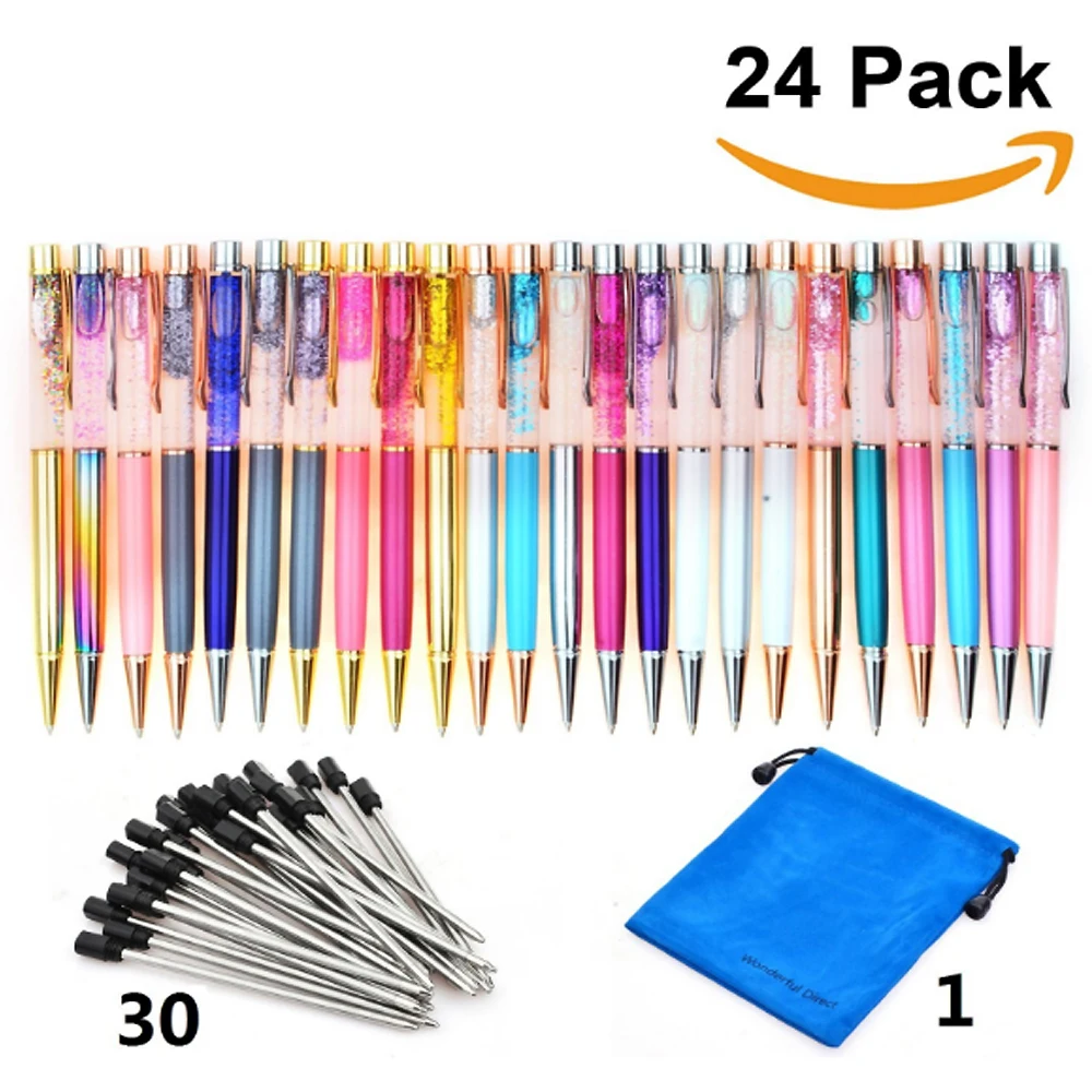 Penne A Sfera Glitterate - 6 Pezzi, Inchiostro Nero 1.0 Mm, Metallo, Design A Goccia D'Acqua - Foto 13