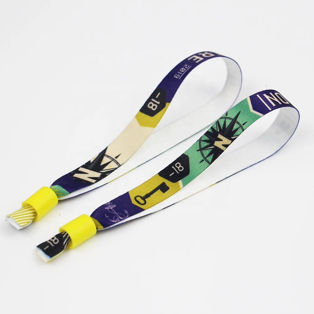 Free Design Plastic Tube Slide Lock Custom Woven Cloth Wristband for Events