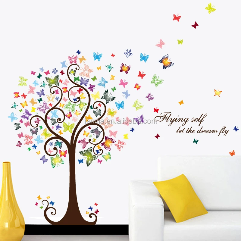 Autocollants Muraux Arbre Fleur Nursery Kids Wall Art Decal Papillon Vinyle Decor ） P650