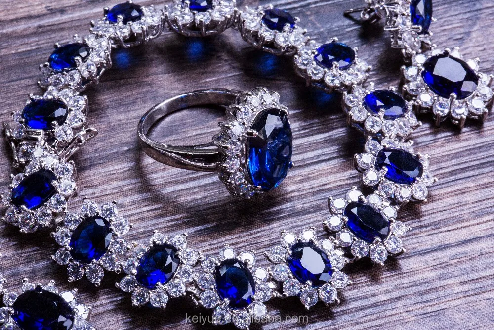 Keiyue South Indian Blue Glass White CZ Jewelry Dubai Choker