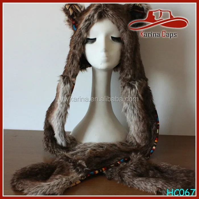 Brown Wolf Full Hood Fax Fur Animal 
